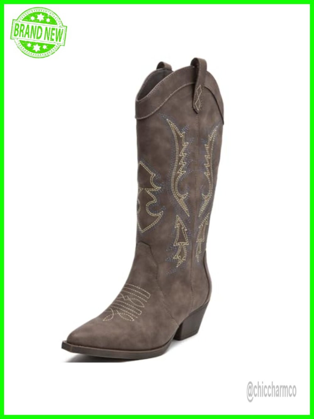 SelRoys Women's Faux Leather Western Cowboy Boots Pull-On Snip Toe Mid-Calf